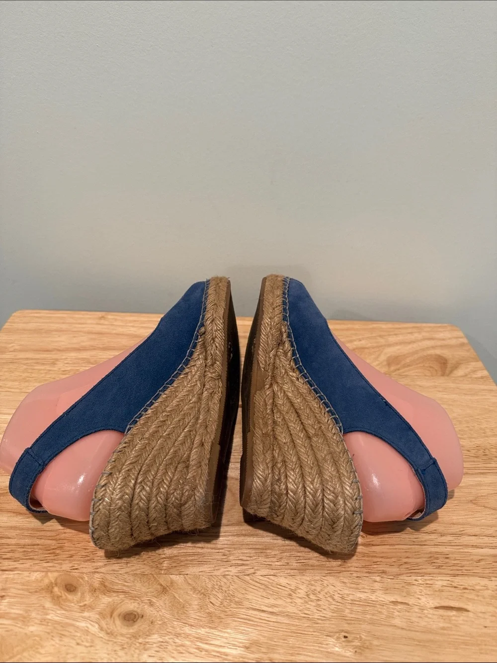 Fabiolas Blue Suede Leather Espadrille Wedge Slingback - Women's Size 38